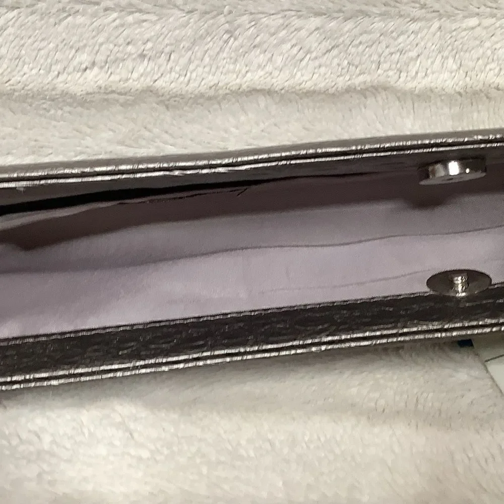 Bijoux Terner Grey gray metallic evening clutch with snap closures very clean